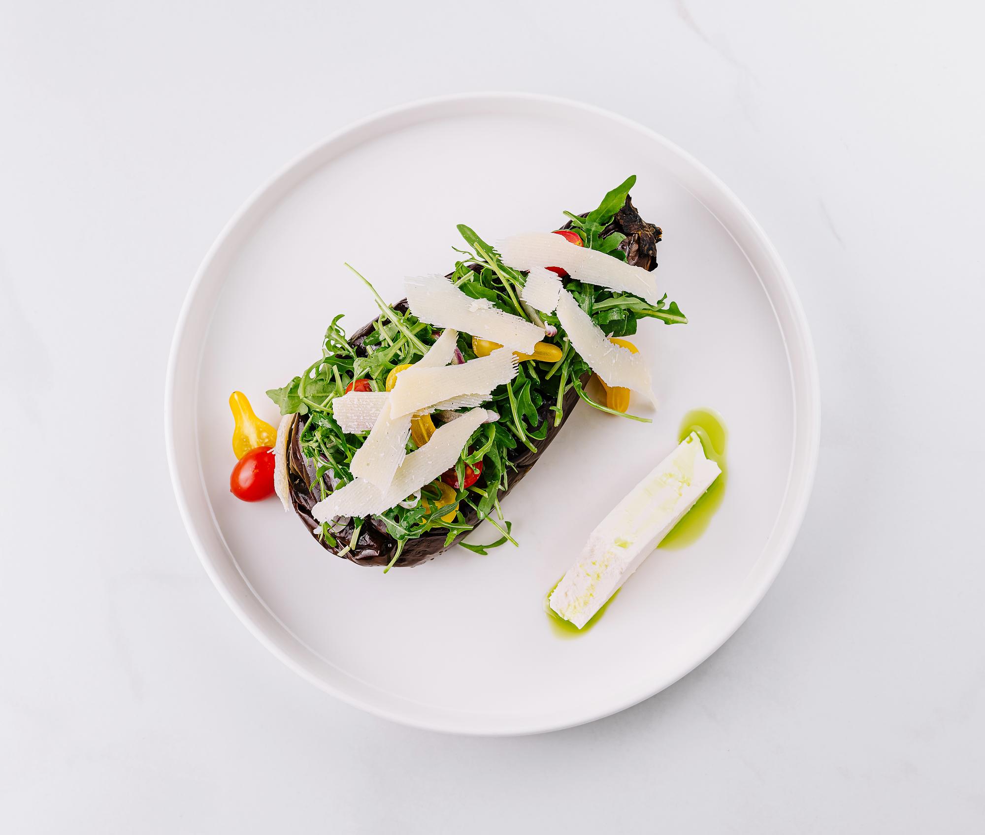 Close-up of seared fish with microgreens